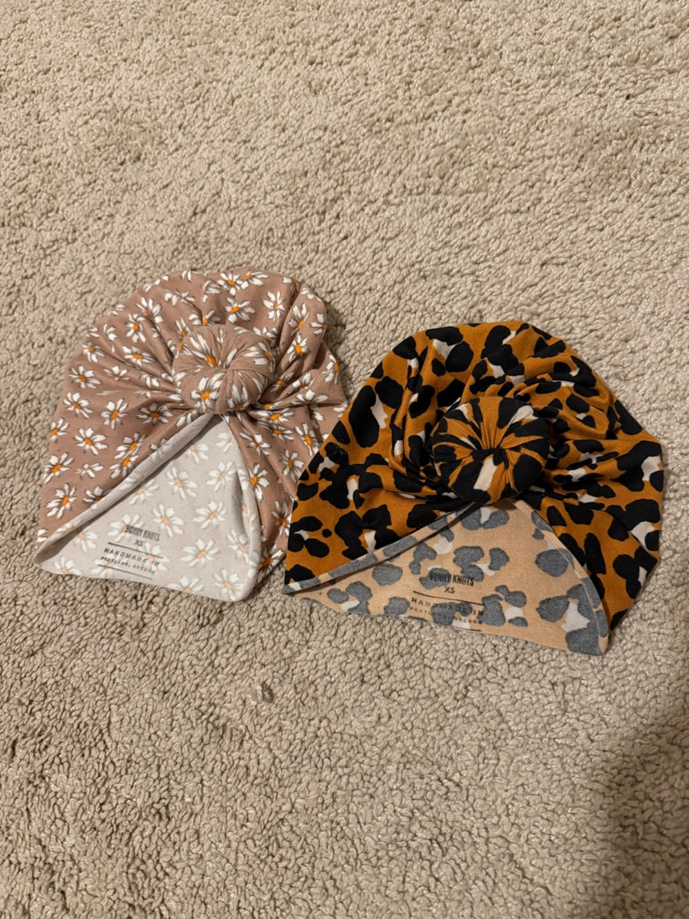 Baby Daisy & Leopard Knot Turban Hat - Neutral Brown & Mustard